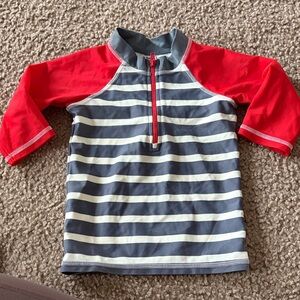 B60 Baby Boden Kids Striped Rash Guard Swim Top - Navy & Red, Pilling